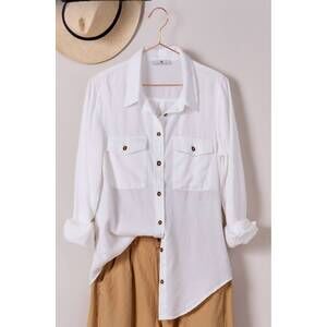 NEW TREND:NOTES women's chambray button down shirt in white